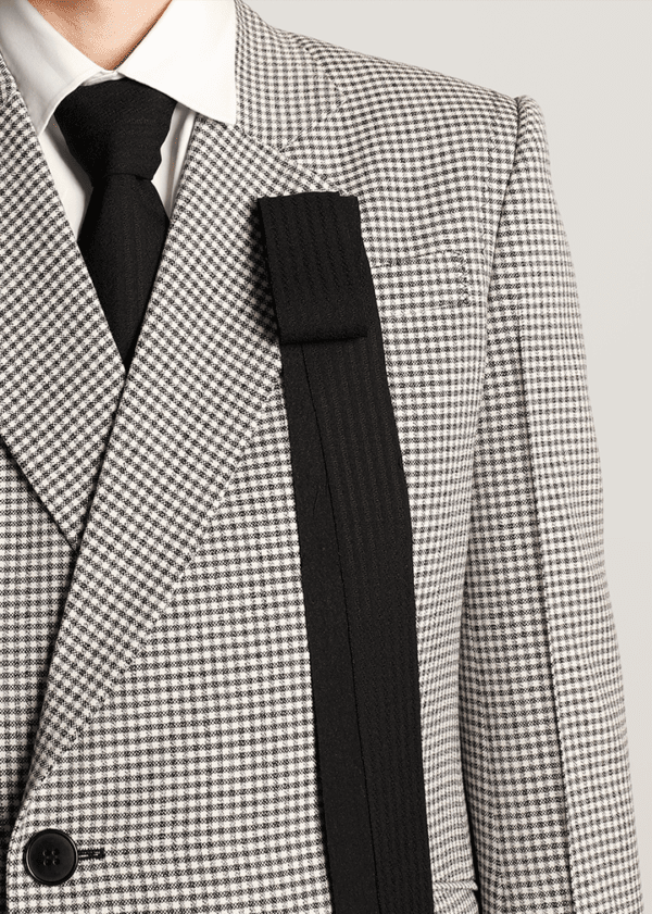 Avanteleir x Kyle Ho: elongated micro gingham wool db coat with strap