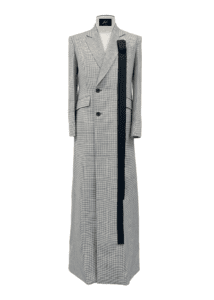 Avanteleir x Kyle Ho: elongated micro gingham wool db coat with strap