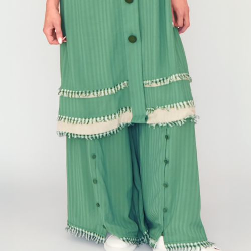 Avantelier selects ethical Outfits for you_CHERNG Front-Slit Breathable Green Trouser