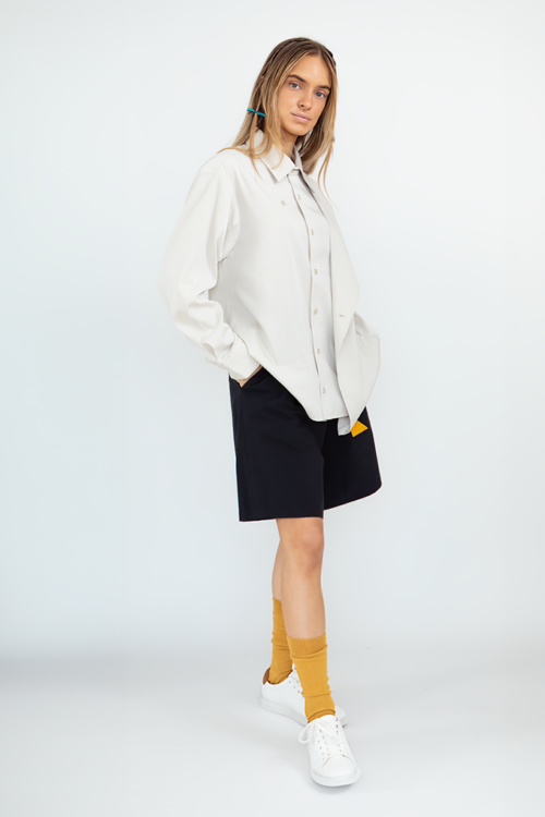 Avantelier selects ethical Outfits for you _ CHERNG Color-blocking White Lapel Shirt