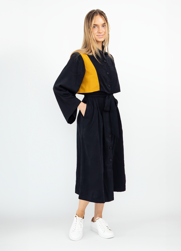 Avantelier selects ethical Outfits for you _ CHERNG Yellow Color-Blocking Panel Black Dress
