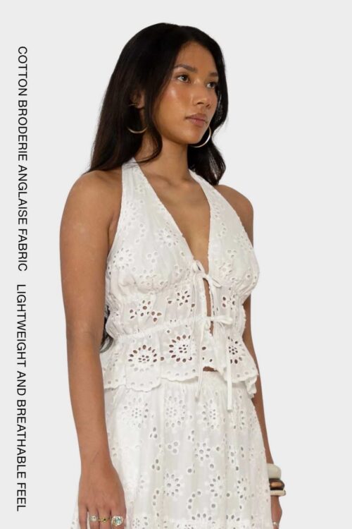 The Anglaise Tie Top in White
