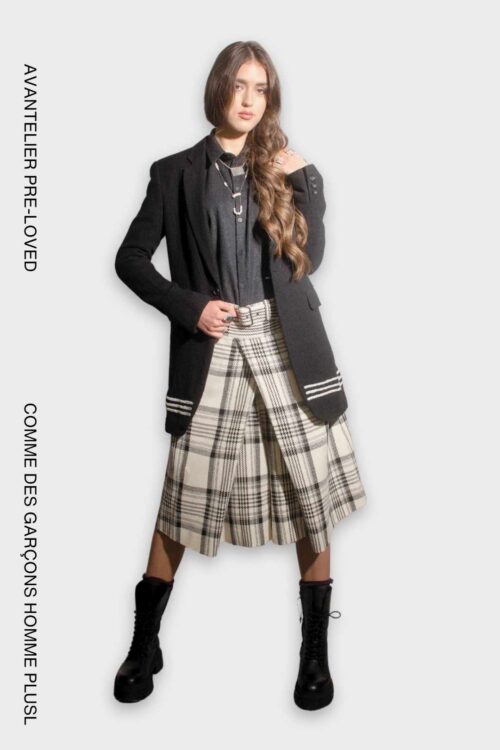 Comme des Garçons Homme Plus black wool blazer with striped hem detail