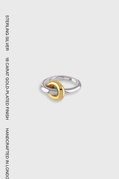 Torus Ring in 18 carat gold-plated sterling silver featuring a fluid interlocking sculptural design, handcrafted in London.