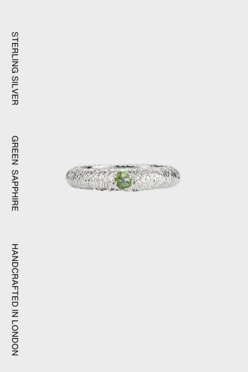 De Rosario Fenicio Ring 6 textured band ring with coloured sapphire in sterling silver