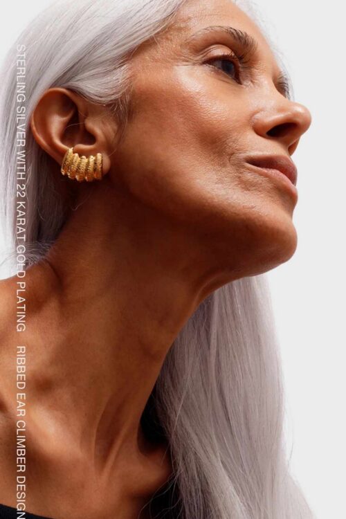 De Rosario Fenicio Earrings 2 ribbed ear climbers in recycled Sterling Silver with 22 Karat Gold Plating