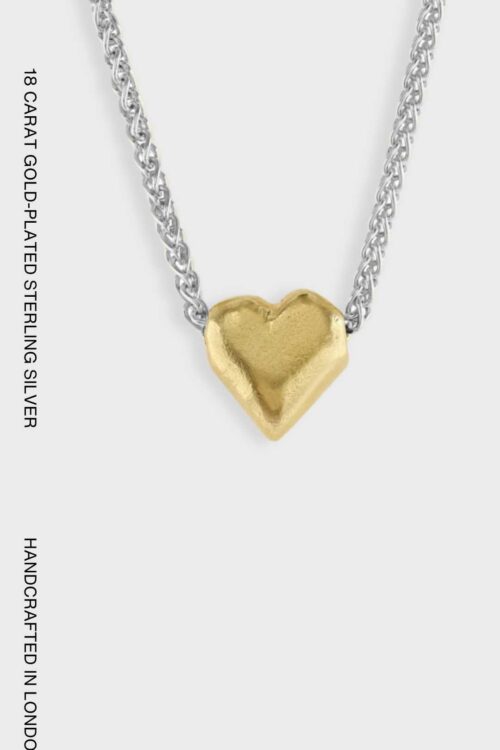 Love Token heart pendant in 18 carat gold-plated sterling silver with a textured organic finish on a 16-inch chain.