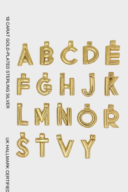 Chunky personalised initial necklace in 18 carat gold-plated sterling silver with a bold letter pendant on an 18-inch chain.