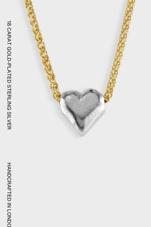 Love Token heart pendant in 18 carat gold-plated sterling silver with a textured organic finish on a 16-inch chain.