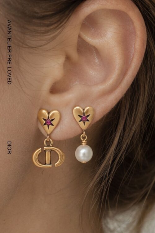 Christian Dior Gold-Tone Asymmetrical Lucky Charm Earrings | AVANTELIER Pre-Loved Dior