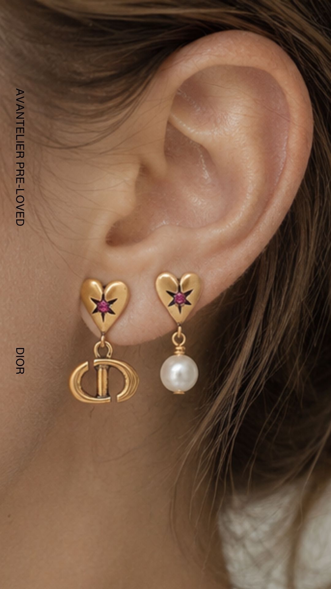 Christian Dior Gold-Tone Asymmetrical Lucky Charm Earrings | AVANTELIER Pre-Loved Dior