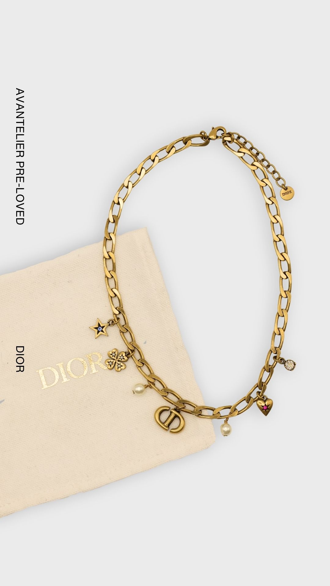 Christian Dior Gold-Tone CD Lucky Charm Necklace | AVANTELIER Pre-Loved Dior Jewellery