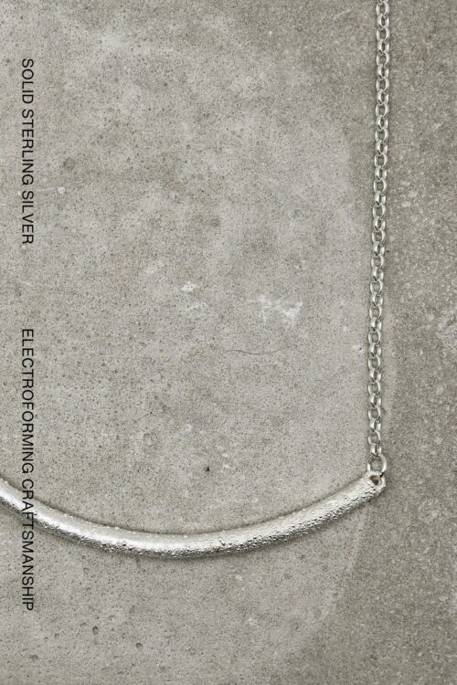 Electroformed sterling silver textured bar necklace with chain.